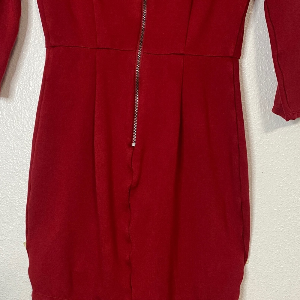 Alice + Olivia Bold Red Long Sleeve Dress red color size 0 shell Viscose & Nylon - Picture 7 of 16
